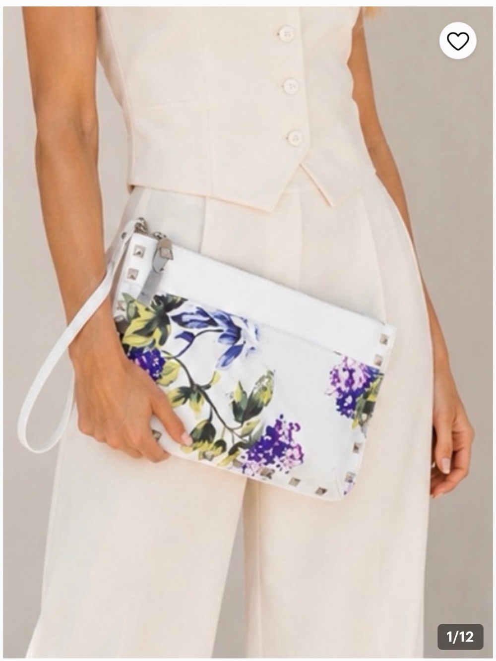 WHBM White Floral Pouch/Wristlet NWT Bag Purse Casual Party - Picture 1 of 10